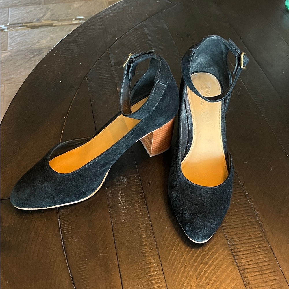 Black Suede Block Heel Pumps